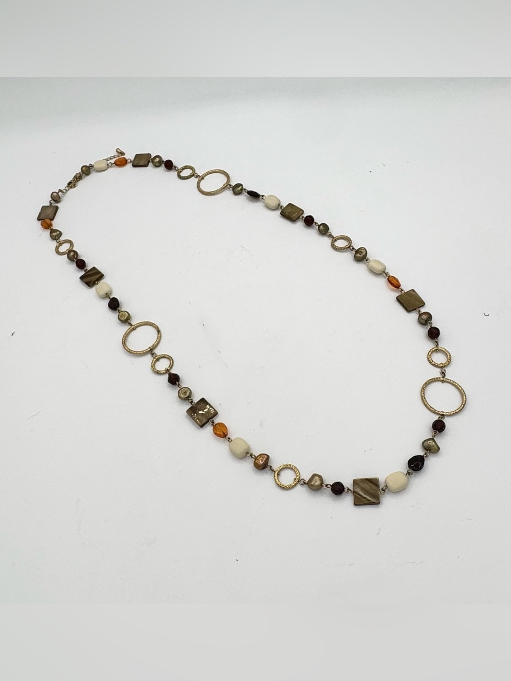 Lia Sophia “Cipriani” 37” Long with Mother of Pearl, Brown and Amber Beads - Picture 2 of 5